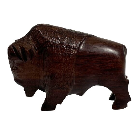 Desert Ironwood Hand-Carved Wooden Buffalo Bison Sculpture Southwestern - Picture 2 of 6